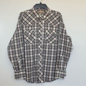 Wrangler Long Sleeve Snap Front Western Cowboy Black/Brown Flannel size Large